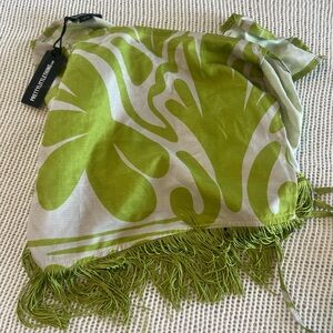 Green and White Fringe Scarf